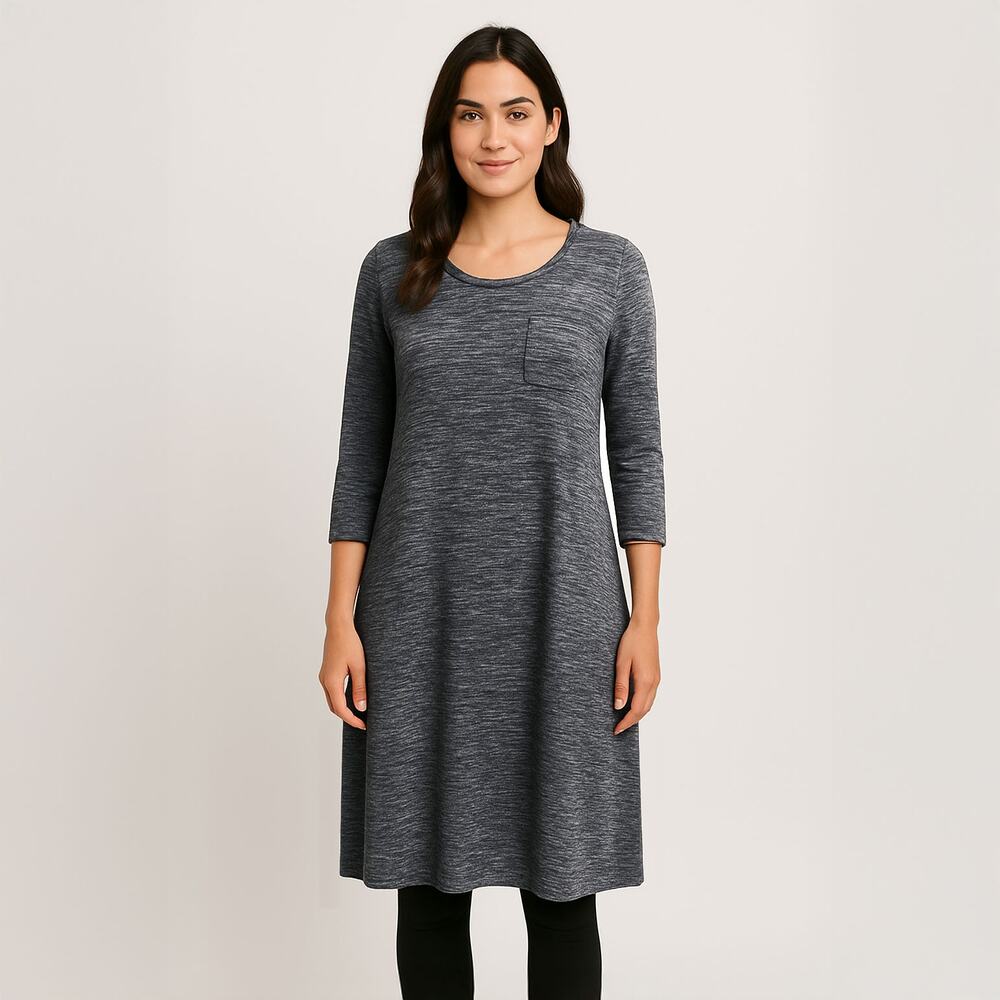 Nina Leonard Marled Gray Black Tunic Swing Dress With Pockets Sz M - Picture 1 of 10